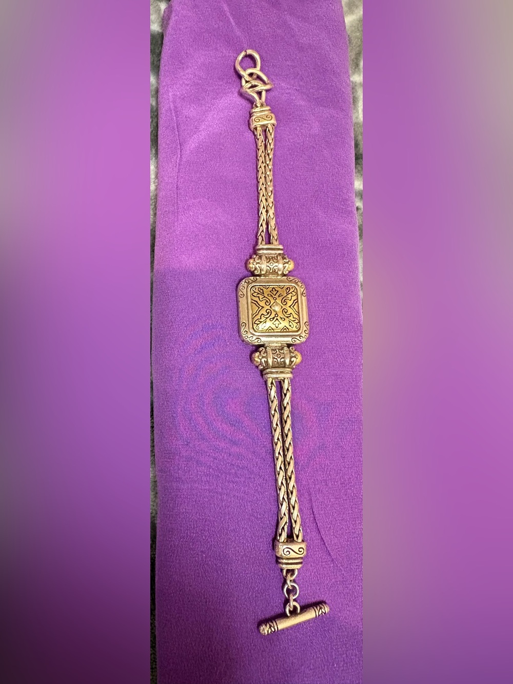 Brighton Ornate Square Medallion Toggle Bracelet Two Tone - Picture 2 of 6